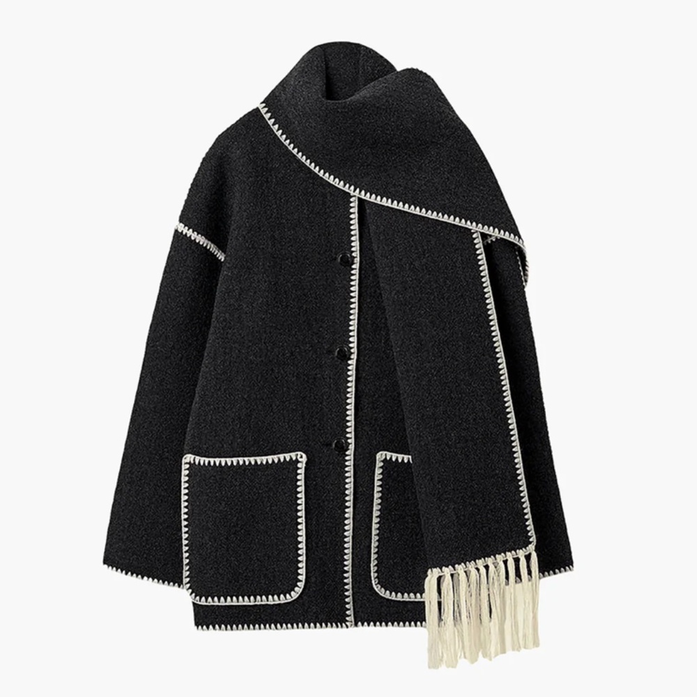 Contrast Trim Scarf Jacket